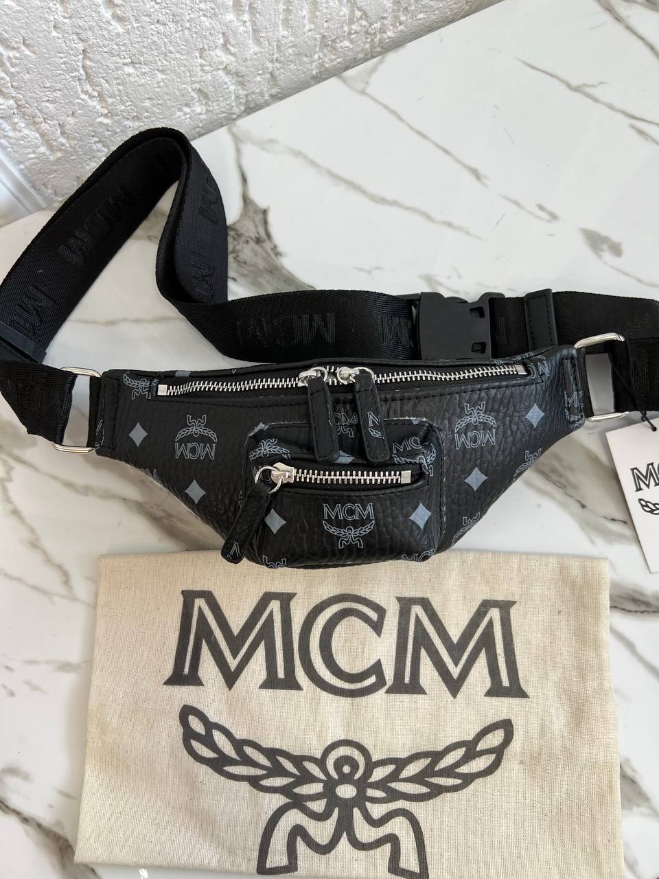 Mcm waist bag black 11x25