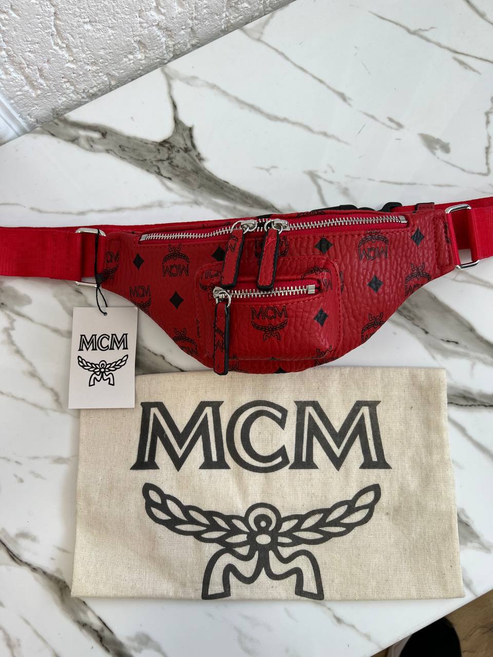 Mcm waist bag red 11x25