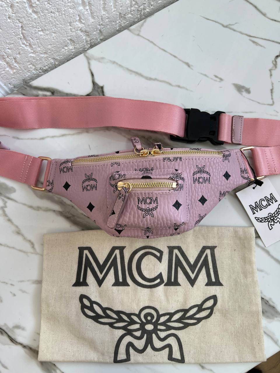 Mcm waist bag pink 11x25