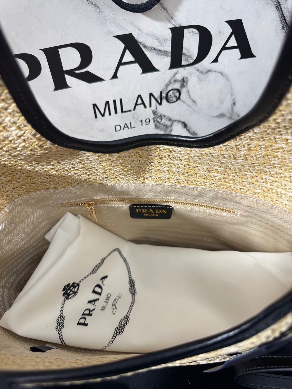 Prada straw bag black 36x25