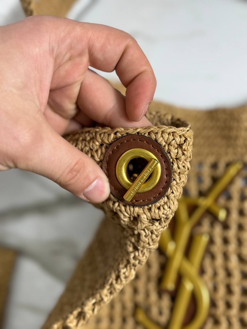 Ysl ψάθινη πλεκτή τσάντα 38x50