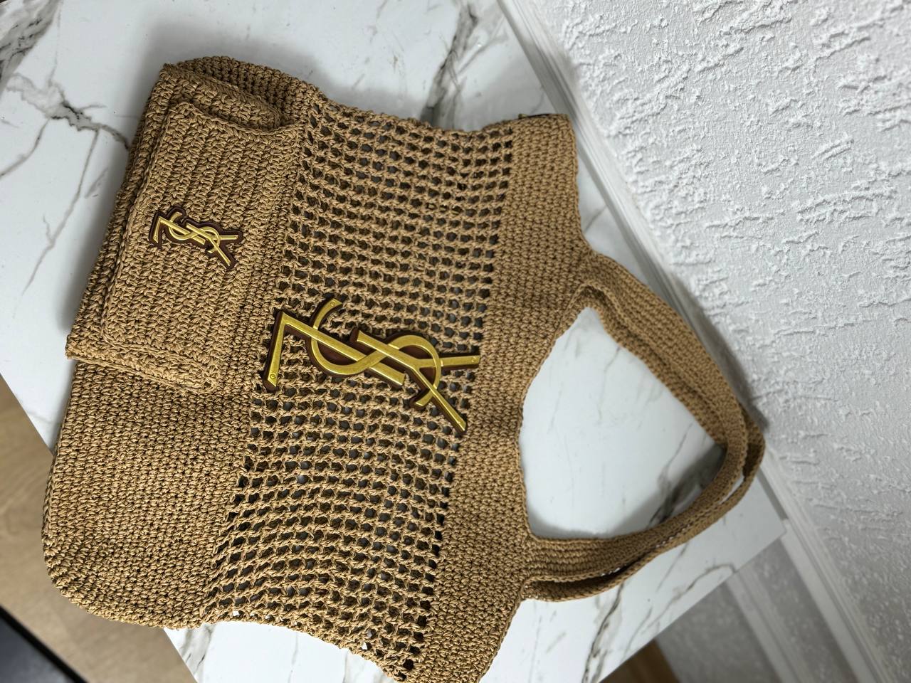 Ysl ψάθινη πλεκτή τσάντα 38x50