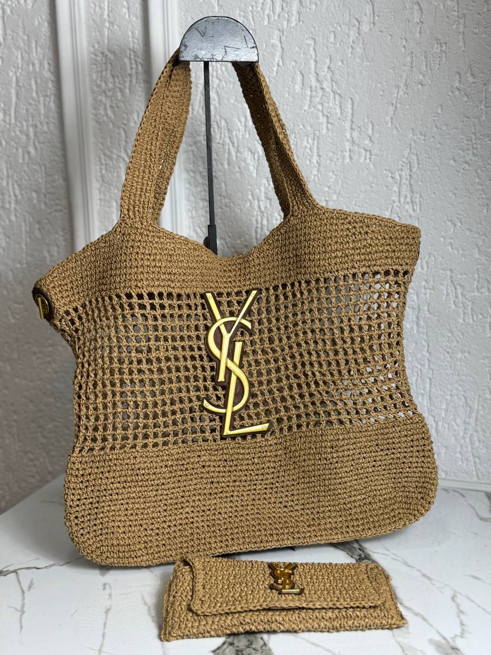 Ysl ψάθινη πλεκτή τσάντα 38x50