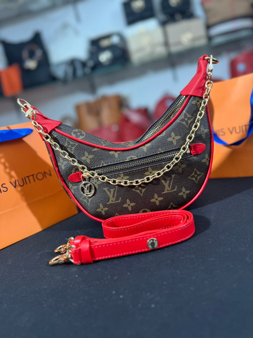 Louis Vuitton loop monogram red 25x18